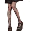 Femmes chaussettes gothique Punk collants Harajuku Anime magique étoile à cinq branches Jacquard Lolita Kawaii maille résille collants bas