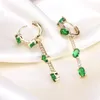 Brincos de argola 5Pairs Chic Dainty Gold Gold Green CZ Micro Pave Dangle Charm com Huggie Hoops