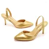 Sandals Spring And Summer Pointy PU Simple Low Heel Bride Wedding Shoes Thin High Banquet Dress Versatile Large Female