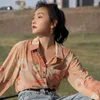 Chemisiers pour femmes Tops pour femmes et Vintage à manches longues boutonné Tie Dye imprimé floral chemise orange mode coréenne automne 2022 vêtements pour femmes