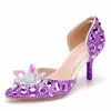 Sandali singoli femminili da donna eleganti con tacco alto Scarpe da sposa con fiore di strass oro Scarpe a punta