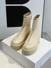 Sıra pürüzsüz deri ayak bileği Chelsea botları platform fermuar slip-on yuvarlak ayak parmağı topuklular Taşınabilirlik Düz kamalar patikler kadınlar için tıknaz bot