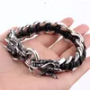 Charm Bracelets Hipper Stainless Steel Black Silver Color Dragon Head Leather Weaving Cuban Chain Bracelet Mens Boys Jewelry