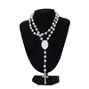 4 colors Sublimation necklace Heat Transfer Pendant Rosary bead Necklace Cross Jesus Metal Pendants FY5341 tt1226