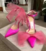 Averly 100 Women Sandal Luxurys Pumps Saeda Aveline 100 Fuchsia Heels Fascinator Bowtie Bowtie asimmetrico Mesh Wedding Sexy Party Taglia 35-40