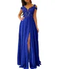 Modern Lace prom jurken Off Schouder Open Back High Side Split Chiffon Sweep Train Formele feest avondjurk Elegante speciale gelegenheid jurk