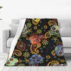 Blankets Soft Warm Flannel Blanket Cute Day Of The Dead Skulls With Bandana Paisley Travel Portable Winter Throw Thin Bed Sofa