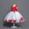 Robe de princesse rouge pour filles de 4 à 7 ans, tenue de soirée à fleurs, pour fête de mariage, concours