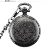 Montres de poche Vintage Noir Unisexe Mode Chiffre Romain Quartz Steampunk Montre Homme Femmes Collier Pendentif Avec Chaîne Cadeaux