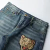 Designer men's jeans parachute pants fashion tiger head embroidery slim straight casual long pants