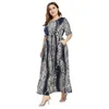 Ethnic Clothing Bohemian Print Short Sleeve Long Maxi Dress Women Abaya Cocktail Party Caftan Holiday Boho Beach Sundress Female Summer