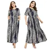 Ethnic Clothing Bohemian Print Short Sleeve Long Maxi Dress Women Abaya Cocktail Party Caftan Holiday Boho Beach Sundress Female Summer