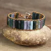 Charmarmband 4 13mm Cylindrical Onyx Strand Leather Armband Women Men smycken Böhmen Natural Stone Wrap