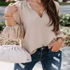 Women's Blouses Women Casual Blouse Solid Color Loose Long Sleeve V-neck Tops Ladies Elegant Pullovers For Daily Fall Spring Clothing