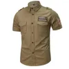 Camisas casuais masculinas camisa militar moda moda de manga curta cargo macho de bolso sólido trabalho de trabalho camisa social masculina#g