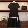 Robes décontractées robe femmes dames Patchwork rayé plissé ample col rond longues Vestidos femme 2022 été Vintage noir T-shirt Robes