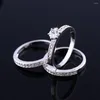 Wedding Rings Women Ring Set Sparkling Perfect Round Cut Zircon Stone Female Party Jewelry Three Top Quality