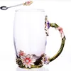 Mugs Enamel Color Water Cup Flower Teacup Set Glass Korean Crystal Milk European Coffee Lover Gift