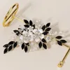 Mariage mariée cheveux noirs peigne fleur floral bandeau couronne diadème cristal strass balancent boucles d'oreilles ensemble de bijoux fête bal bling bijoux