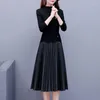 Casual Dresses Autumn Long Sleeve Pleated Design For Women Elegant O-neck High Waist Vintage Dress Female Holiday Party Clothing M325