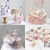 Festive Supplies 10pcs Stamping Gold Pink Butterfly Cake Toppers Princess Girl Wedding Happy Birthday Party Decor Dessert