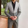 Men's Suits Latest High Quality Gray Double Color Matching Notched Lapel Single Button Groom Wedding Business Formal Slim Fit Wear 2 Pieces