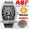 ABF Vanguard Encrypto V45 A2824 Automatische heren Watch Iced Out Diamonds Case Black Dial met Bitcoins Wallet Address Leather Riem Super Edition Eternity Watches