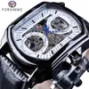 Forsining, diseño clásico Retro, moda, mano azul, calado transparente, reloj de esqueleto mecánico para hombre, marca superior, reloj masculino de lujo 241I