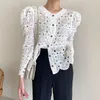 Women's Knits Limiguyue Hollow Out Crochet Cardigans Women Vintage O-Neck Tops Spring Single Breasted Korean Casual Clothing J251
