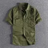 Herren-Freizeithemden, Militär-Stil, Herren-Frachthemd, Sommer, aufgesetzte Tasche, reine Baumwolle, solides Herren-Oberteil