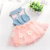 Girl Dresses Girls Summer Dress 2022 Listing Denim Stitching Mesh Flower Cute Baby Party Costume