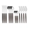 Dinnerware Sets Western Knife Fork Teaspoon Flatware Cutlery Set 16Pcs Wooden Reusable Tableware For Kitchen Stainless Steel