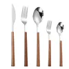 Set di stoviglie in acciaio inox con manico lungo in legno da tavola Coltello da bistecca Cucchiaio da dessert Forchetta da frutta Set di posate Utensili da cucina