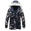 Herrarna Down Fad Brand Winter Men/Women Thick Camouflage Jacka Parka Coat Man Päls huva Parkas Män militär överrock 5xl