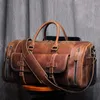 Duffel Bags Vintage Crazy Horse Genuine Leather Travel Bag Large Luggage Duffle Carry On Weekend Tote Handbag Clothes