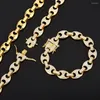 Chains 12MM Cuban Link Chain Pig Nose Necklace Men Iced Out Hip Hop Rock Jewelry For Jewellery Set