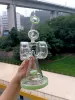 Agua de vidrio grueso Bong Hookahs Green Oil Dab Rig Shisha Double Donut Water Recycler con junta de 14 mm