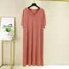 Casual Dresses Women Summer 2022 8 Colors V-Neck A-Line Short Sleeve Robe Lady Beach Long Black Ice Silk Home Dress Vestidos