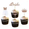 Fournitures de fête JQSYRISE 8Pcs Rosegold Bride Cupcake Toppers avec Bague en Diamant Couronne Robe de Mariée Bachelorette Party Poule Douche Nuptiale