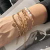 Link Bracelets Gold Silver Stainless Steel Set For Women Bangle Bracelet Fashionable Imitation Pearl Chain Women's Jewelry