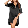 Women's Sleepwear Women Sleeping Shirt Solid Color Half Sleeve Single Breasted Loose Nightshirt Sleep Tops Underwear Home Lounge Wear