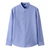 Chemises décontractées pour hommes chemise rayée en coton Oxford à manches longues pour hommes coupe régulière boutonnée col montant travail Camisas De Hombre