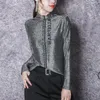 Bloups feminina Blusa de gola alta feminino Tops elegante moda de maneira brilhante lantejoulas de manga longa de manga comprida camisa