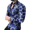 Men's Casual Shirts Big And Tall Mens Summer Tee Men'S Geometric Floral Print Shirt Long-Sleeved Button Lapel Chocolate Long Sleeve Men