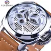 Forining Brown echte lederen militaire pilotserie Men Creative Sport Watches topmerk luxe automatisch skelet polswatch258t