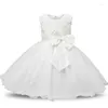 Mädchenkleider geborene Taufkleid für Baby Weiße erste Geburtstagsfeier Tragen Sie 3D Rose Blume Kleinkind Taufkleid Vestidos