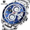 Benyar Fashion Business Dress Mens Watches Top Brand Luxury Chronograph Full Steel Waterproof Quartz Clock Support Drop266s