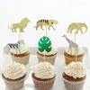 Forniture festive 7 pezzi Jungle Animal Lion Zebra Leopard Cupcake Toppers Decorazioni per feste di compleanno per bambini Baby Shower Boy Safari Cake Supplie