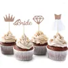 Festliga leveranser jqsyrise 8 st rosegold brud cupcake toppers med diamant ring krona br￶llop kl￤nning Bachelorette Party Hen bruddusch