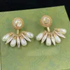 White flower shape charm earrings rhinestone pearl bronze plated edge luxury earrings designer for woman wedding party fashion brand aretes high quality with box